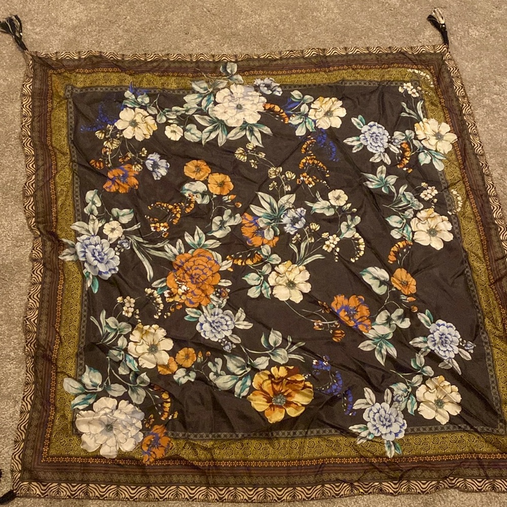 Johnny Was 100% silk scarf with tassels